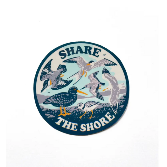 Hissing Mink - Share the Shore Sticker - round fabric patch illustrations shorebirds