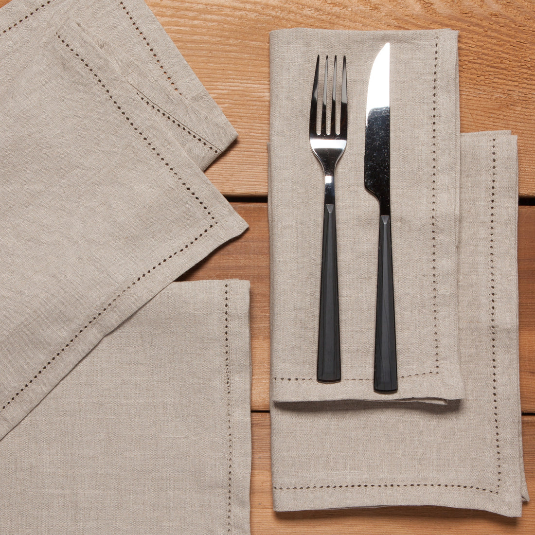 Natural Hemstitch Linen Napkins Set