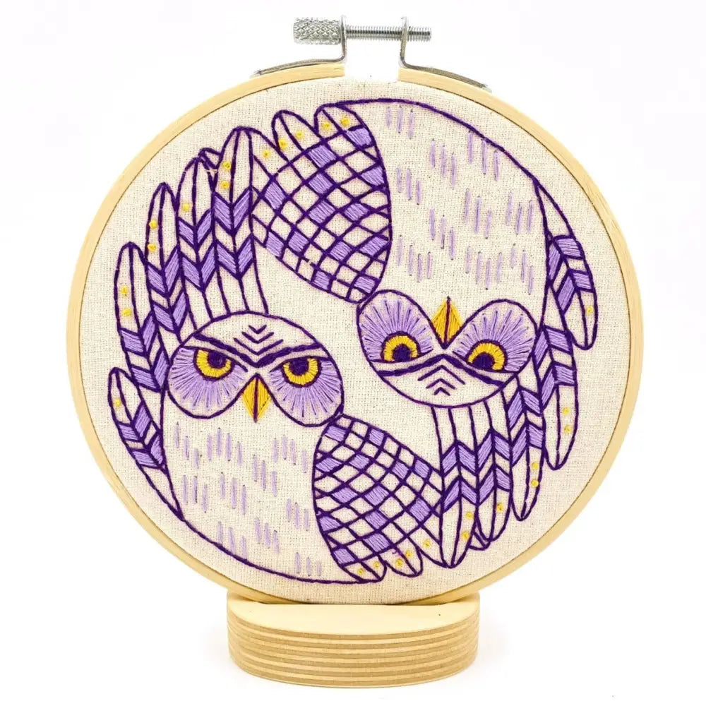 Hook Line & Tinker Embroidery Kits - Burrowing Owls Complete Kit - embroidered owl hoop art