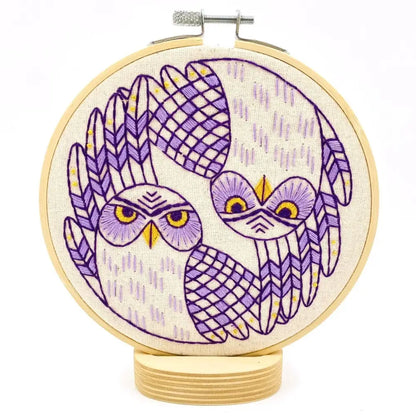 Hook Line & Tinker Embroidery Kits - Burrowing Owls Complete Kit - embroidered owl hoop art