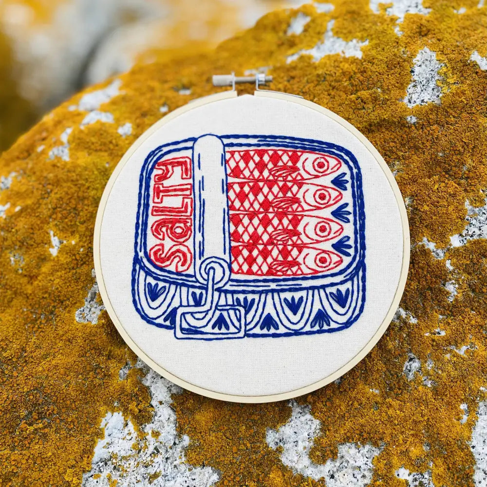 Hook Line & Tinker Embroidery Kits - Canned Sardines Complete Kit - embroidered sardine art