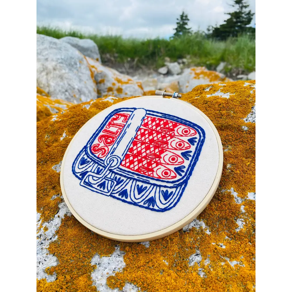 Hook Line & Tinker Embroidery Kits - Canned Sardines Complete Kit - embroidered sardine hoop