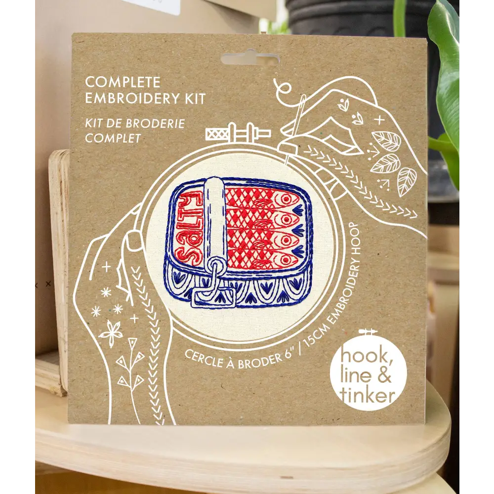 Hook Line & Tinker Embroidery Kits - Canned Sardines Complete Kit - embroidery kit sardine design