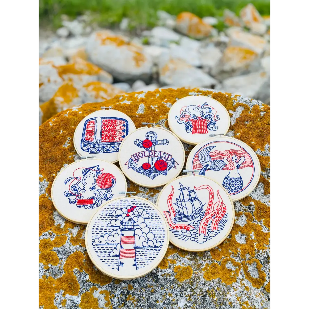 Hook Line & Tinker Embroidery Kits - Canned Sardines Complete Kit - handmade nautical-themed embroidery hoops