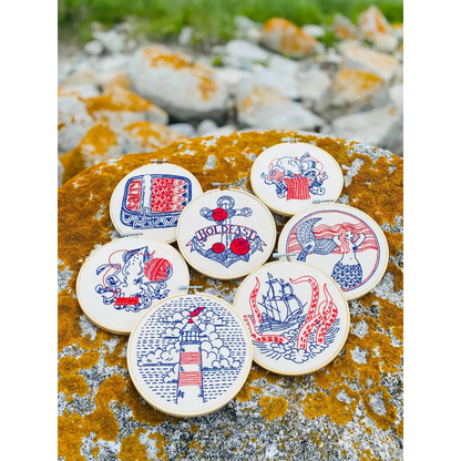 Hook Line & Tinker Embroidery Kits - Canned Sardines Complete Kit - handmade nautical-themed embroidery hoops
