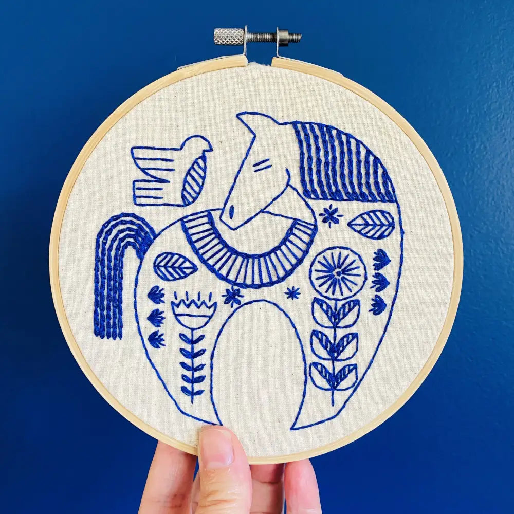 Hook Line & Tinker Embroidery Kits - Hygge Horse Complete Kit - embroidered folk art horse hoop