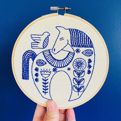 Hook Line & Tinker Embroidery Kits - Hygge Horse Complete Kit - embroidered folk art horse hoop