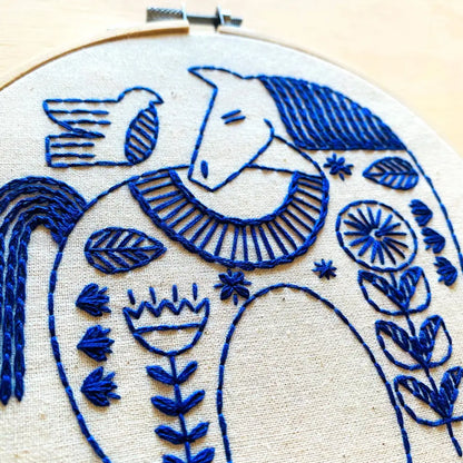 Hook Line & Tinker Embroidery Kits - Hygge Horse Complete Kit - blue embroidered horse design