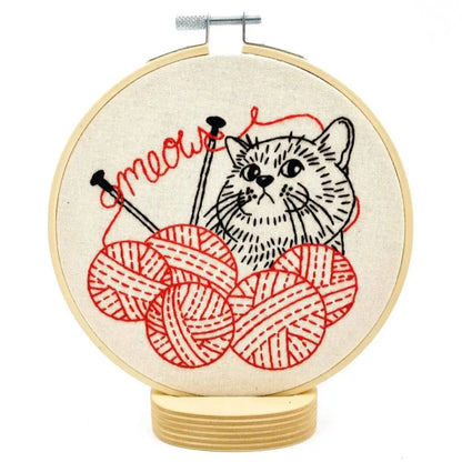 Hook Line & Tinker Embroidery Kits - Kitten with Knitting Complete Kit - embroidered cat yarn hoop art