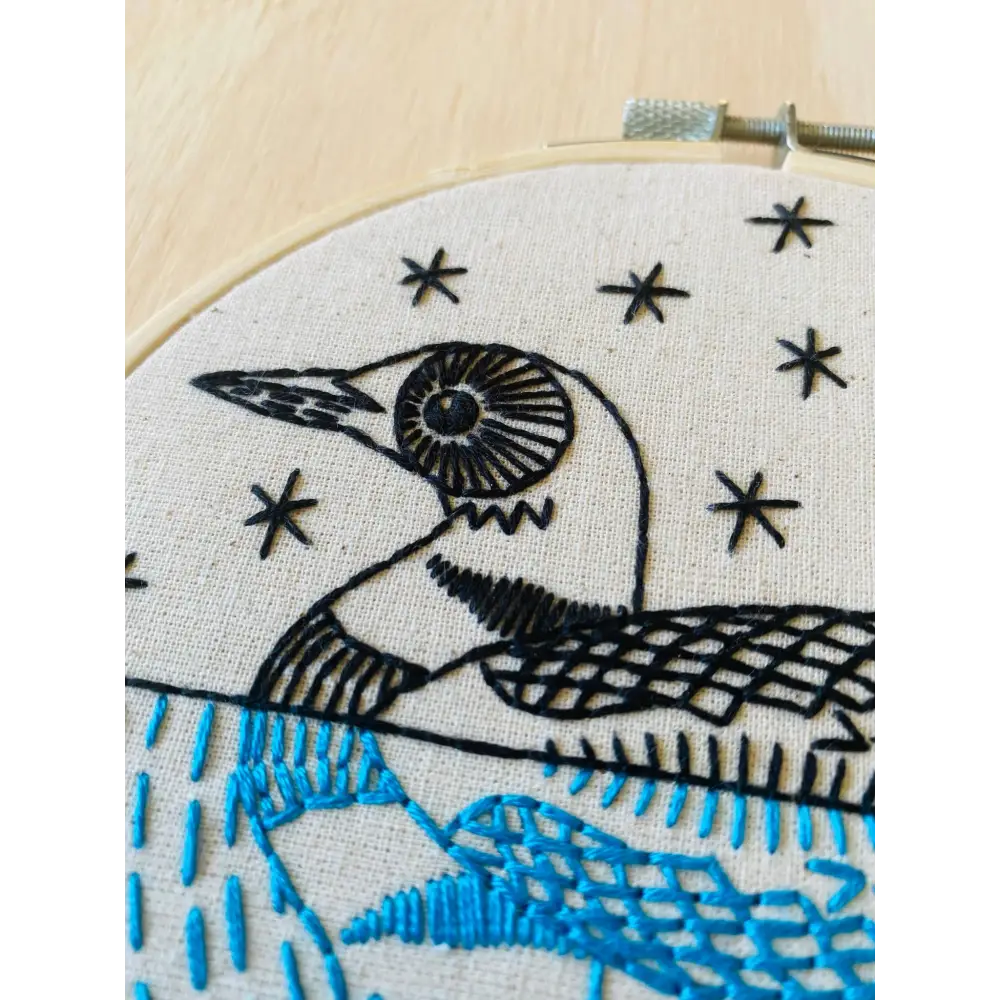 Hook Line & Tinker Embroidery Kits - Loon Complete Kit - embroidered loon design