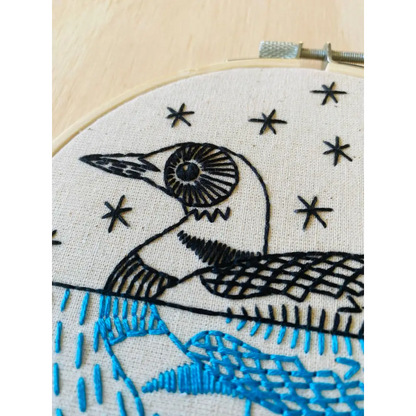 Hook Line & Tinker Embroidery Kits - Loon Complete Kit - embroidered loon design
