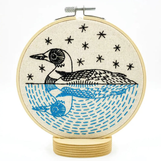 Hook Line & Tinker Embroidery Kits - Loon Complete Kit - embroidered loon hoop