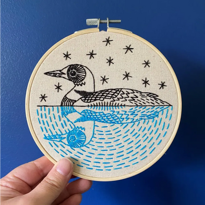 Hook Line & Tinker Embroidery Kits - Loon Complete Kit - embroidered loon hoop