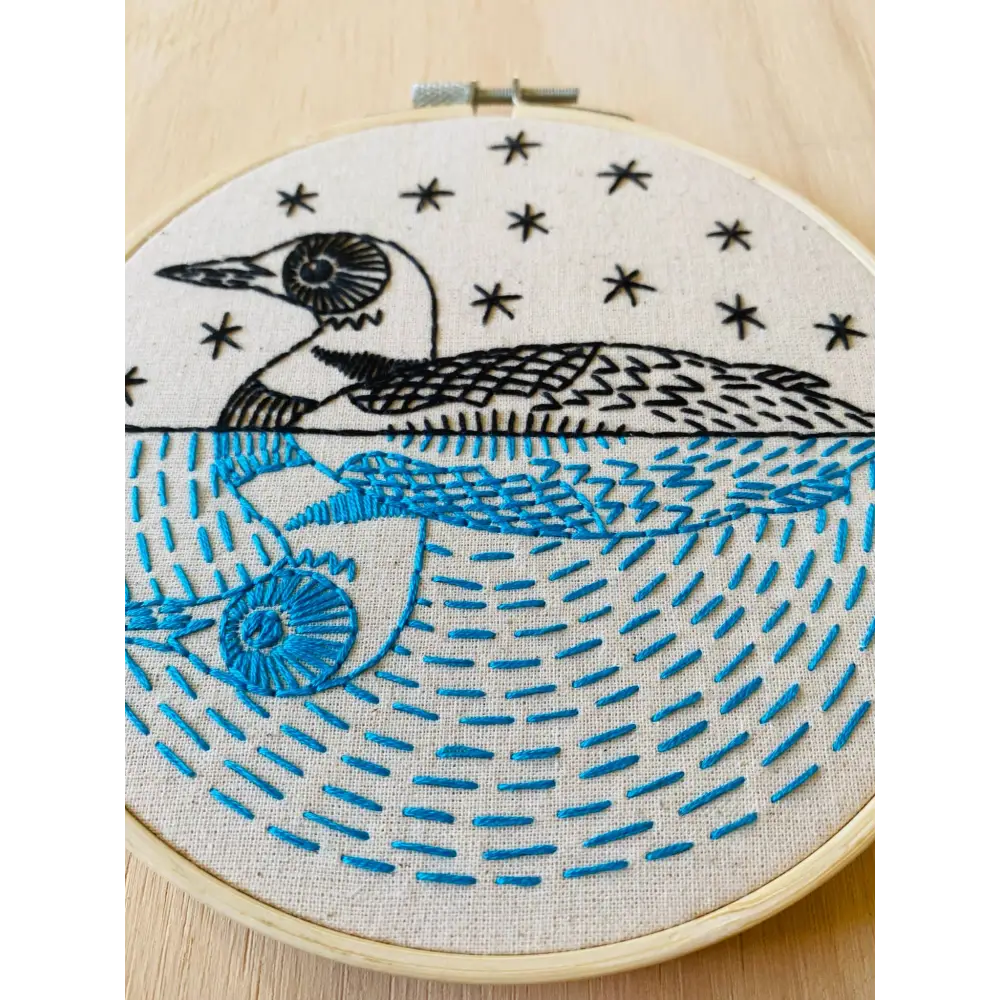 Hook Line & Tinker Embroidery Kits - Loon Complete Kit - embroidered loon hoop art
