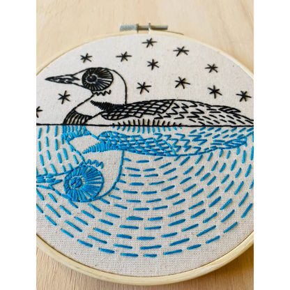 Hook Line & Tinker Embroidery Kits - Loon Complete Kit - embroidered loon hoop art