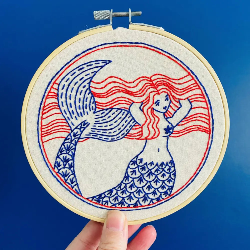 Hook Line & Tinker Embroidery Kits - Mermaid Complete Kit - embroidered mermaid hoop art