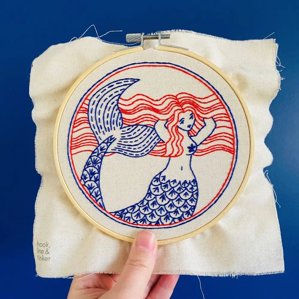 Hook Line & Tinker Embroidery Kits - Mermaid Complete Kit - embroidered mermaid hoop
