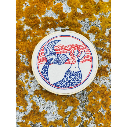 Hook Line & Tinker Embroidery Kits - Mermaid Complete Kit - hand-stitched mermaid embroidery hoop