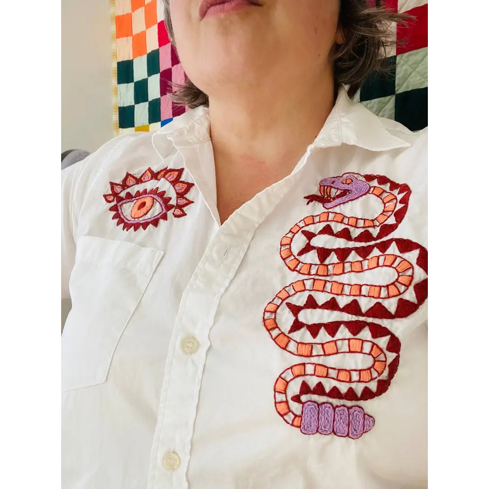 Hook Line & Tinker Embroidery Kits - Mystic Desert Stick and Stitch Bundle - white shirt embroidered eye snake