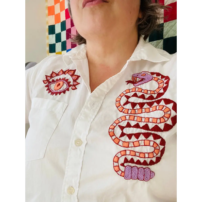 Hook Line & Tinker Embroidery Kits - Mystic Desert Stick and Stitch Bundle - white shirt embroidered eye snake