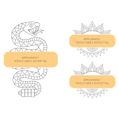 Hook Line & Tinker Embroidery Kits - Mystic Desert Stick and Stitch Bundle - snake sun outline designs size