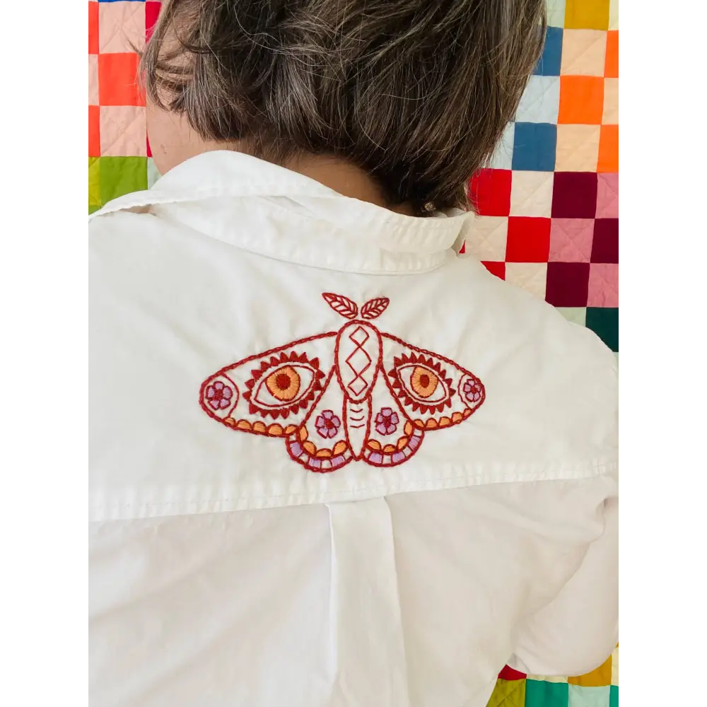 Hook Line & Tinker Embroidery Kits - Mystic Desert Stick and Stitch Bundle - embroidered moth white shirt