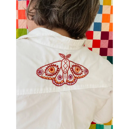 Hook Line & Tinker Embroidery Kits - Mystic Desert Stick and Stitch Bundle - embroidered moth white shirt