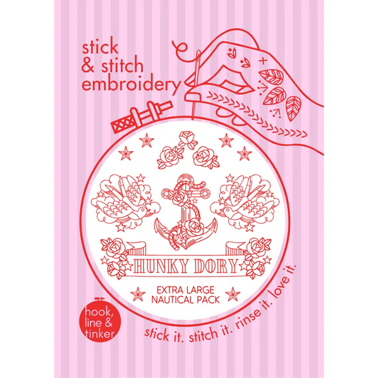 Hook Line & Tinker Embroidery Kits - Nautical Stick and Stitch Bundle - pink embroidery kit nautical theme