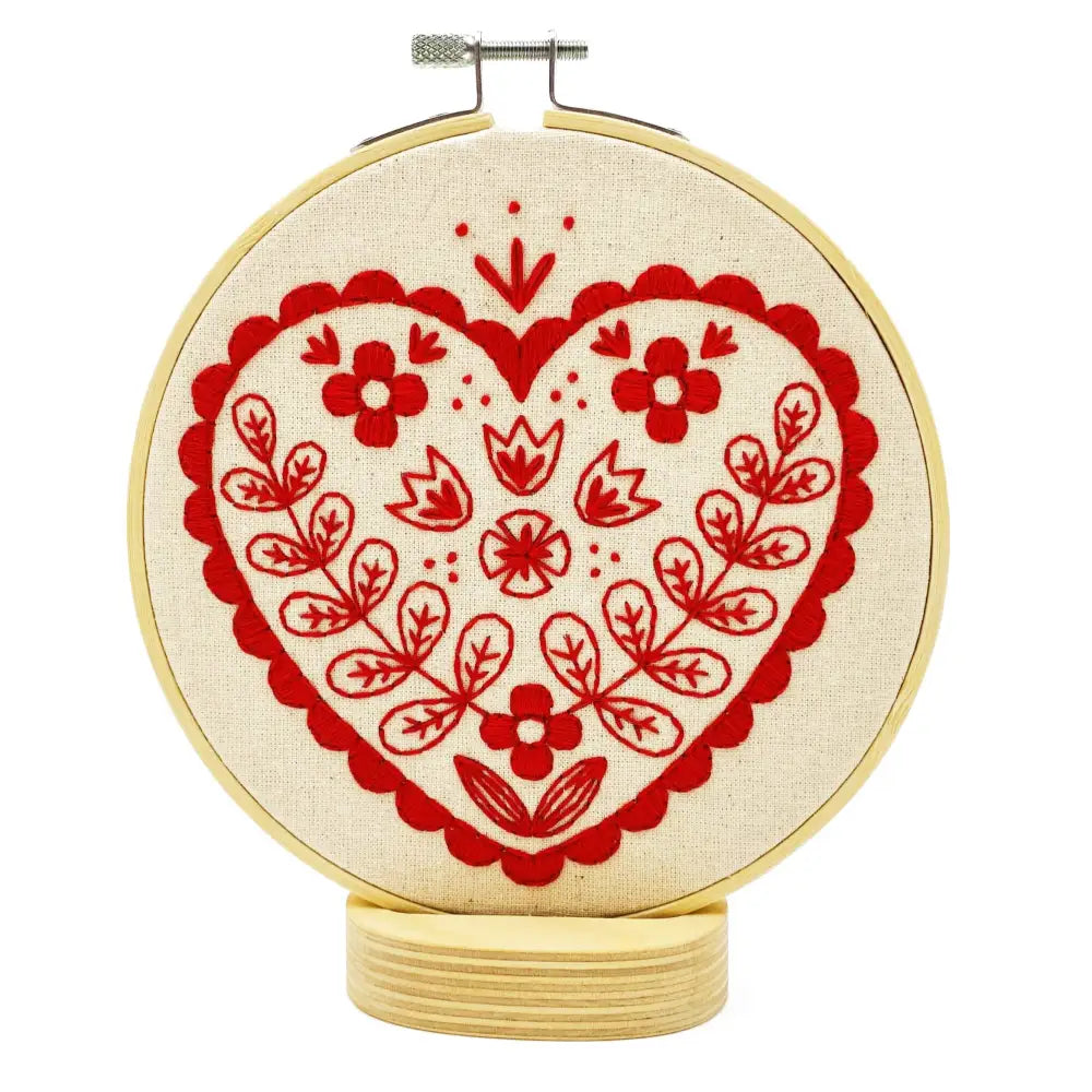 Hook Line & Tinker Embroidery Kits - Nordic Heart Complete Kit - embroidered heart hoop