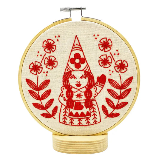 Hook Line & Tinker Embroidery Kits - Nordic ’Julia’ Gnome Complete Kit - red embroidered gnome hoop