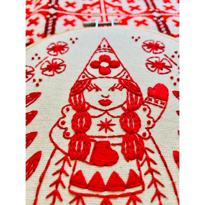 Hook Line & Tinker Embroidery Kits - Nordic ’Julia’ Gnome Complete Kit - red embroidered folk art