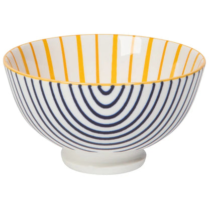 White porcelain bowl with a gold-rimmed interior featuring bold navy radiating stripe pattern – PABOOM