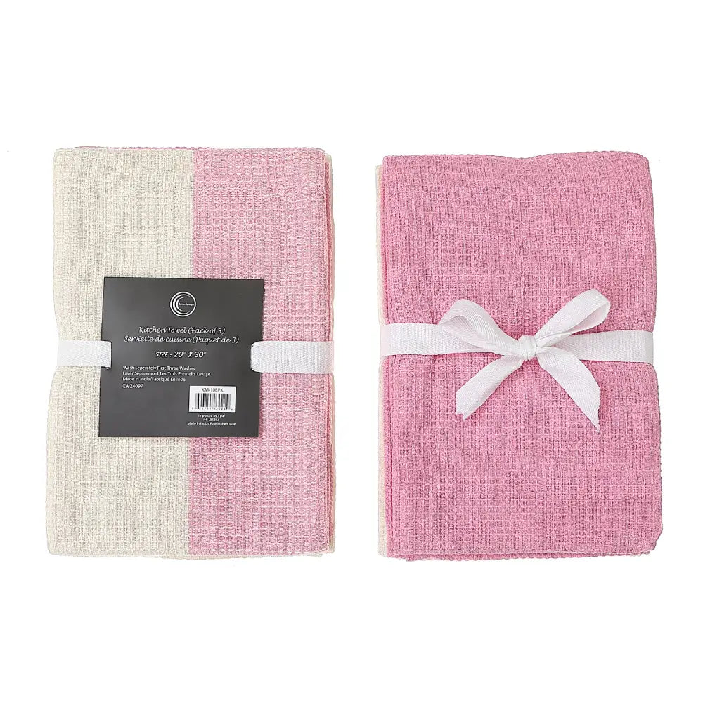 IH Casa Decor - 3 Pack Dual Waffle Kitchen Towel Set Blush Pink