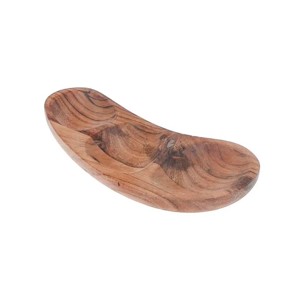 Curved wood tray with 3 sections, acacia wood