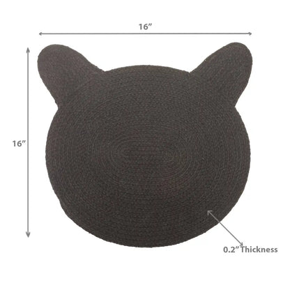 braided cat head shaped mat, black, cotton, with dimensions
