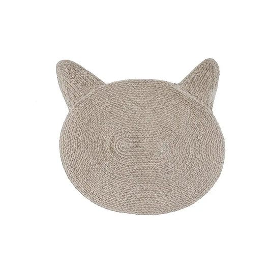 Braided Cotton Cat Shape Mat - Taupe