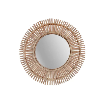 Round mirror with wood starburst design, 20", willow wood