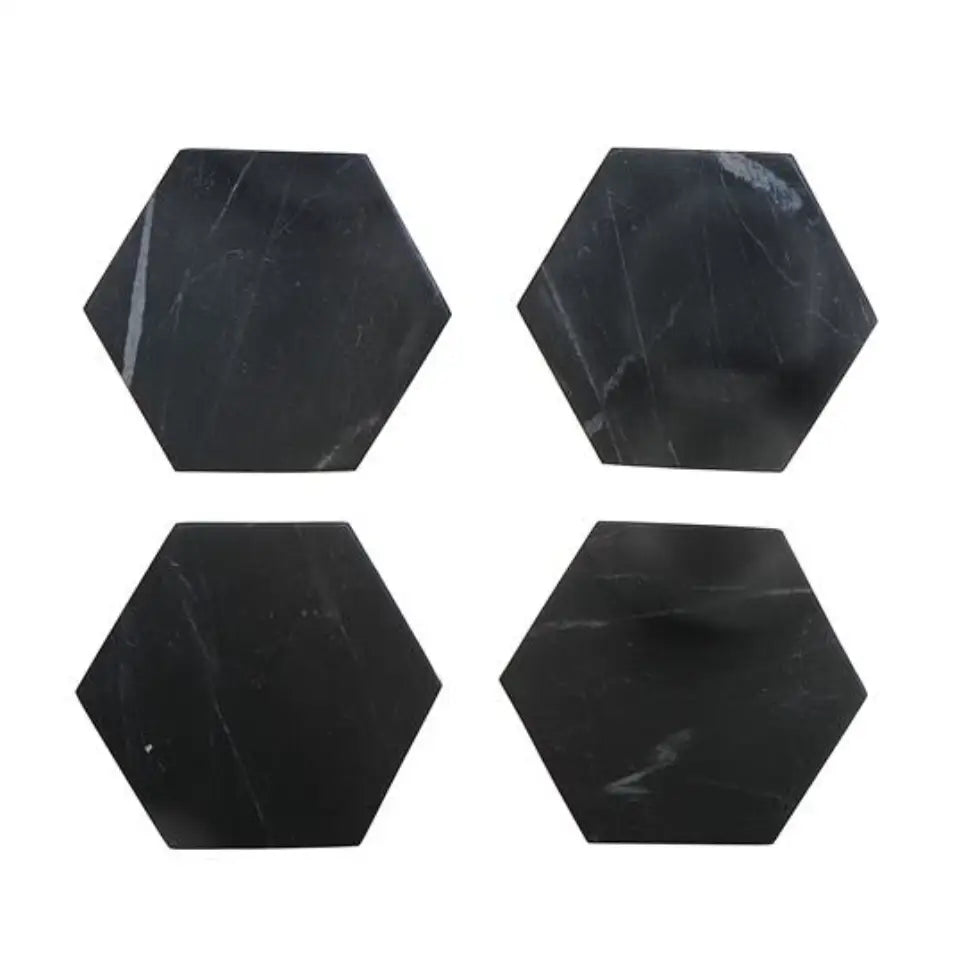 Hexagon Marble Coasters Black - PABOOM