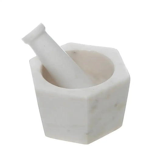 IH Casa Decor - Marble Hexagon Mortar & Pestle White