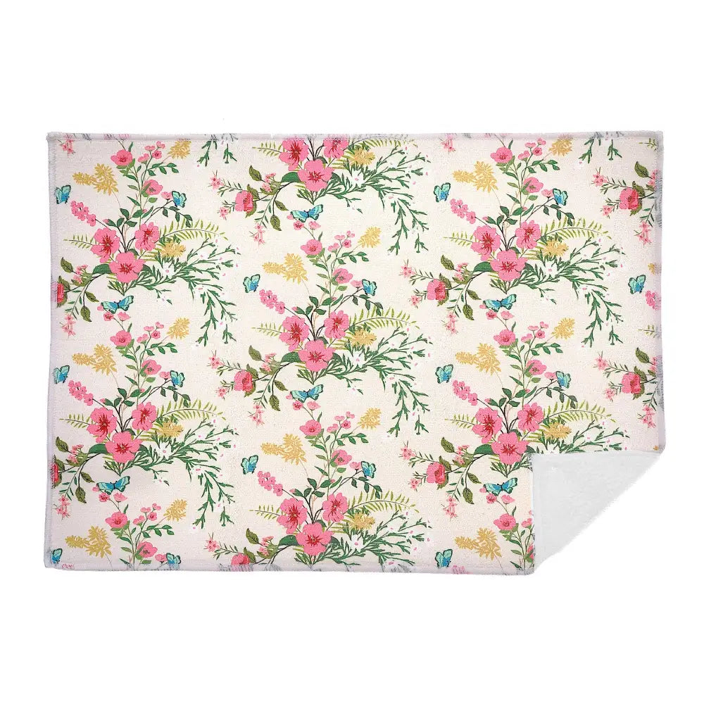 IH Casa Decor Microfibre Drying Mat Vintage Floral cream colored blanket throw pattern pink