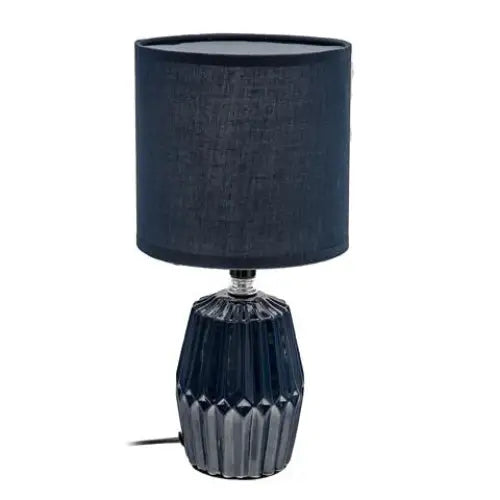 faceted ceramic base table lamp with shade, navy blue, ceramic - PABOOM