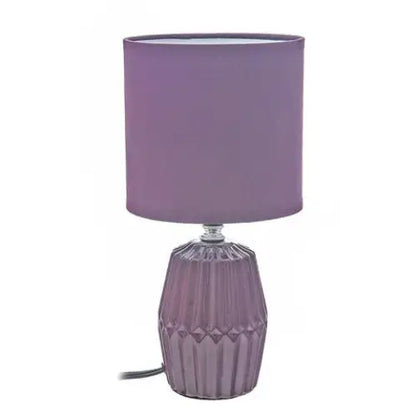 Ribbed ceramic base table lamp with shade, purple
