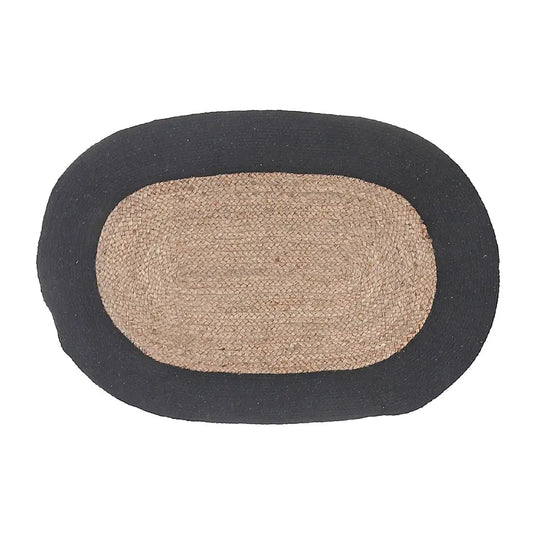 IH Casa Decor - Oval Braided Jute Mat With Black Cotton Border 24 X 36