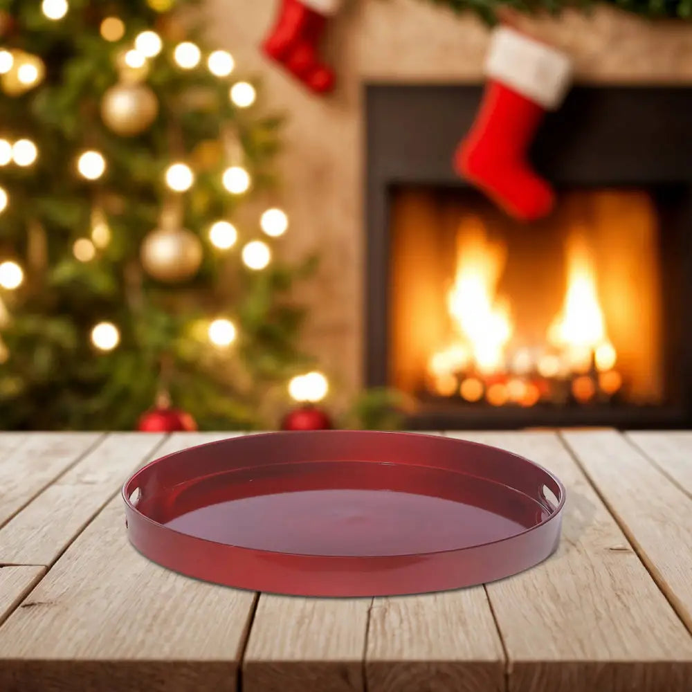 IH Casa Decor - ROUND SERVING TRAY WITH HANDLE (RED)