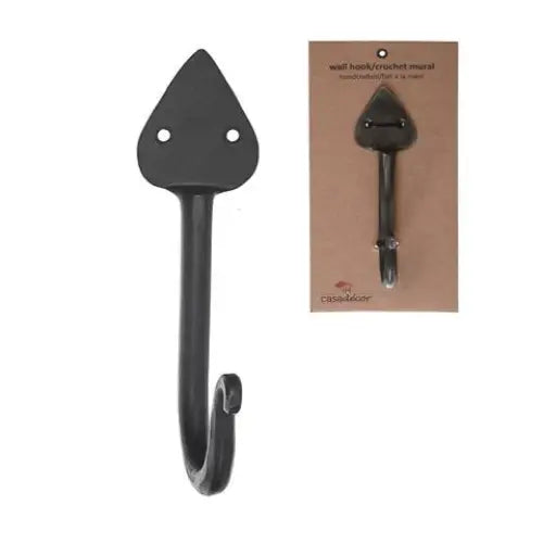 single wall hook with spade shape top, iron, gun metal black