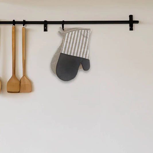 IH Casa Decor - Stripe & Neoprene 2 Pc Oven Mitt Taupe