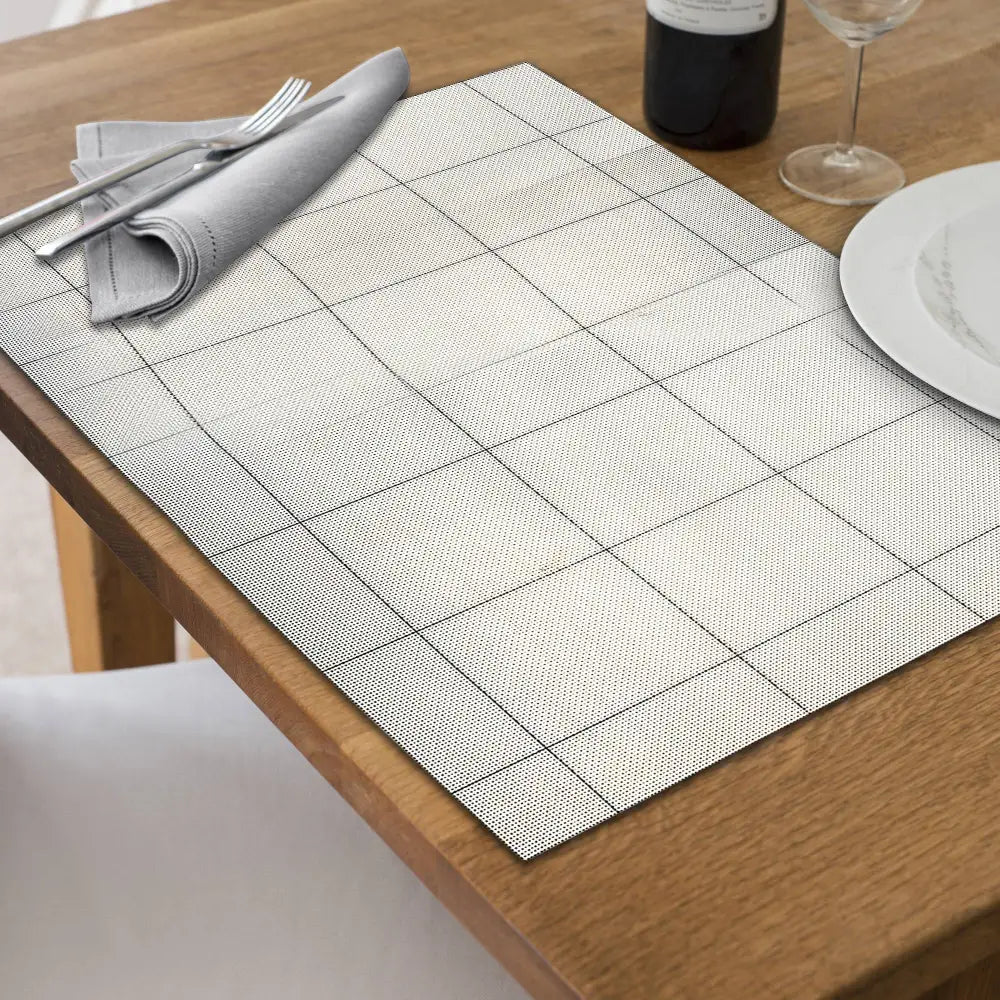 IH Casa Decor - Woven Pvc Placemat Set Of 4 Square Block White Multi