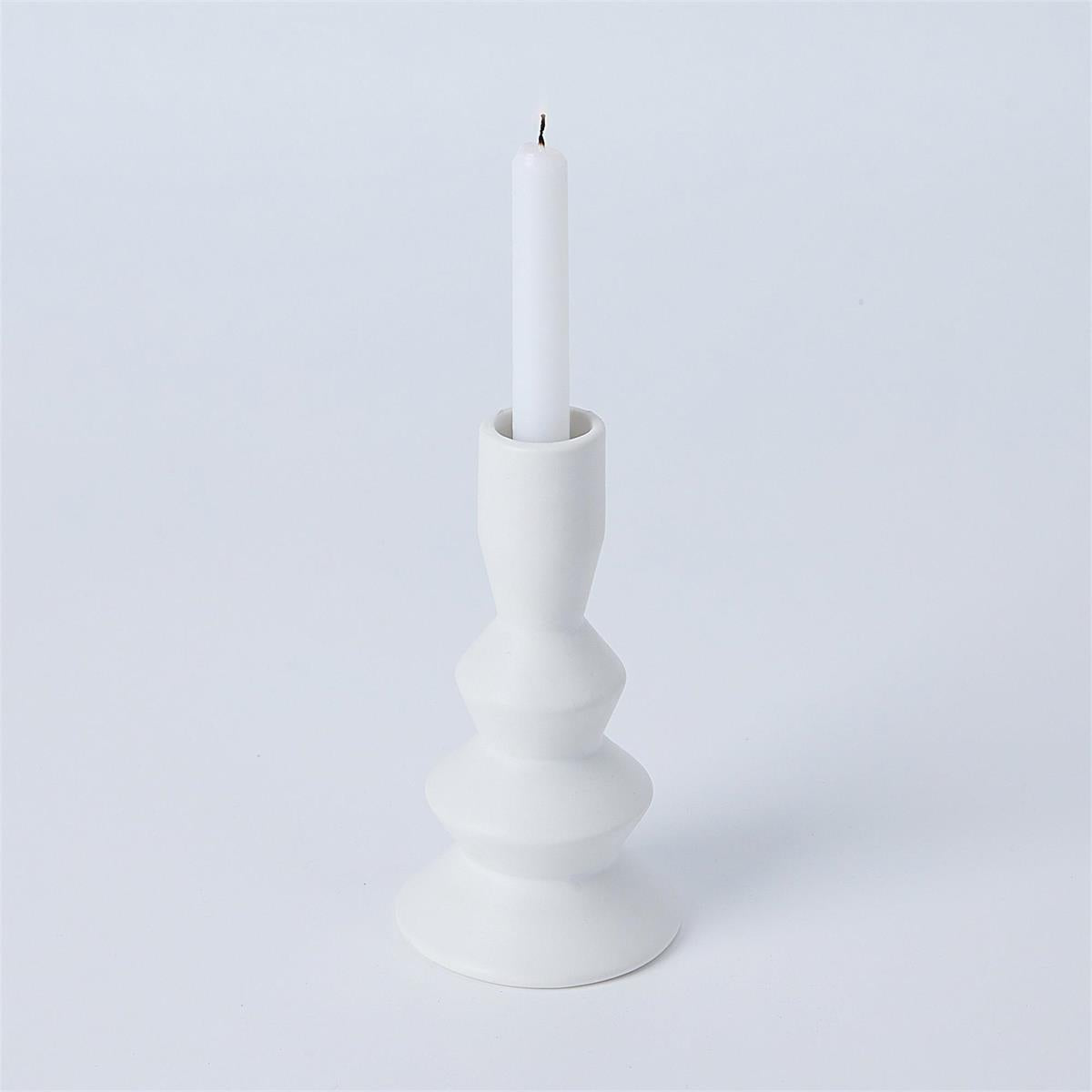 Stacked Matte White Taper Candle Holder Small