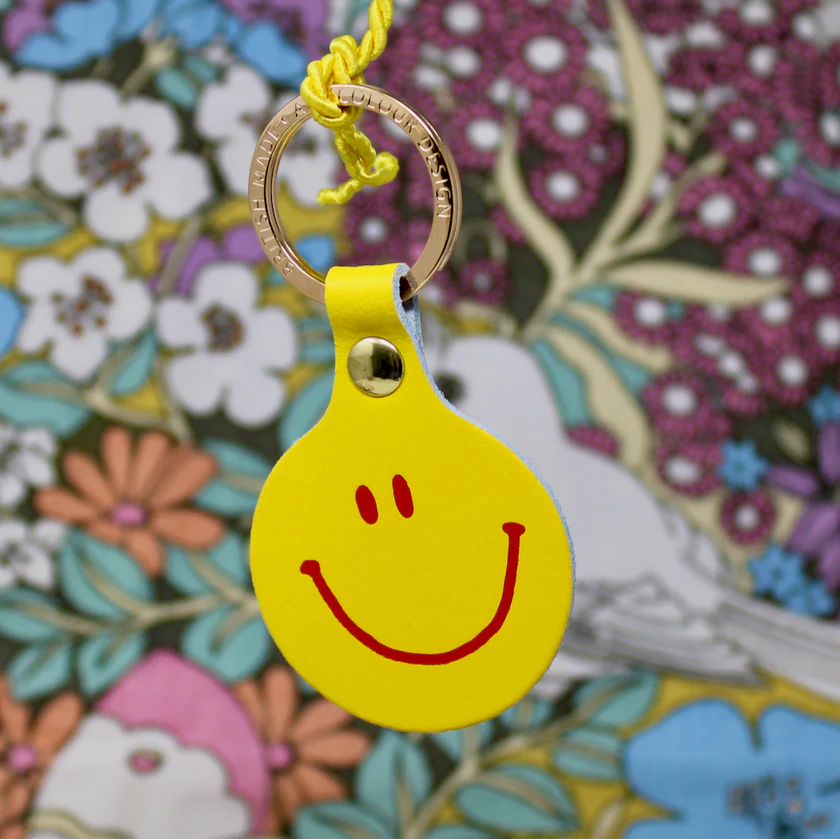 Feeling Lush Leather Smilie Key Fob Yellow