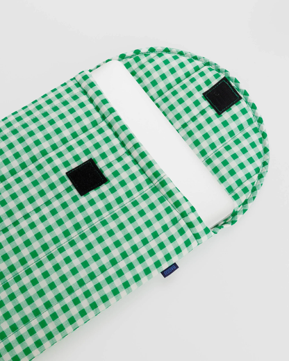 Puffy Laptop Sleeve Green Gingham 16in.